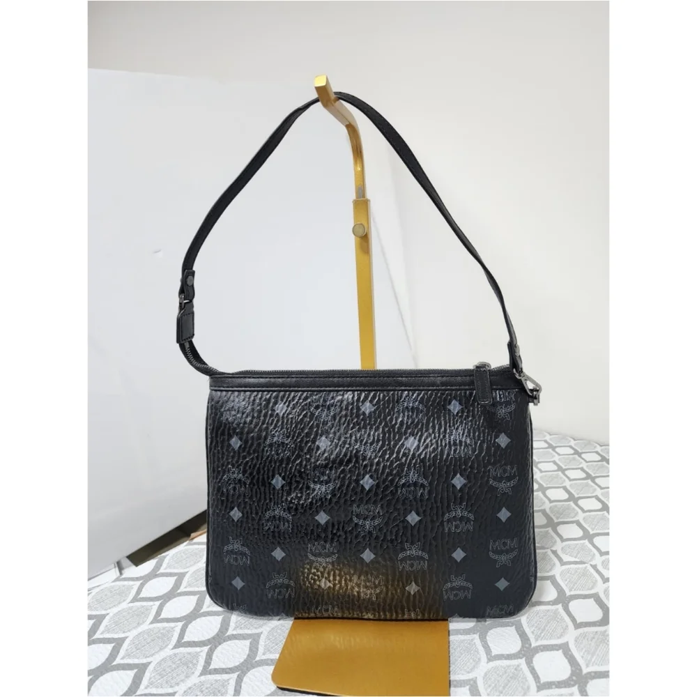 MCM Visetos Leather Pochette Shoulder Bag Black